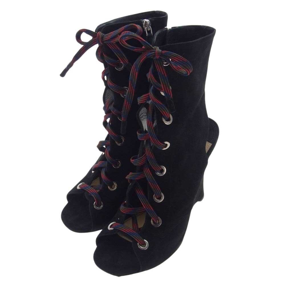 PRADA プラダ ブーツ スエード レースアップ サイドジップ ブーツ ブラック系 39.5【中古】