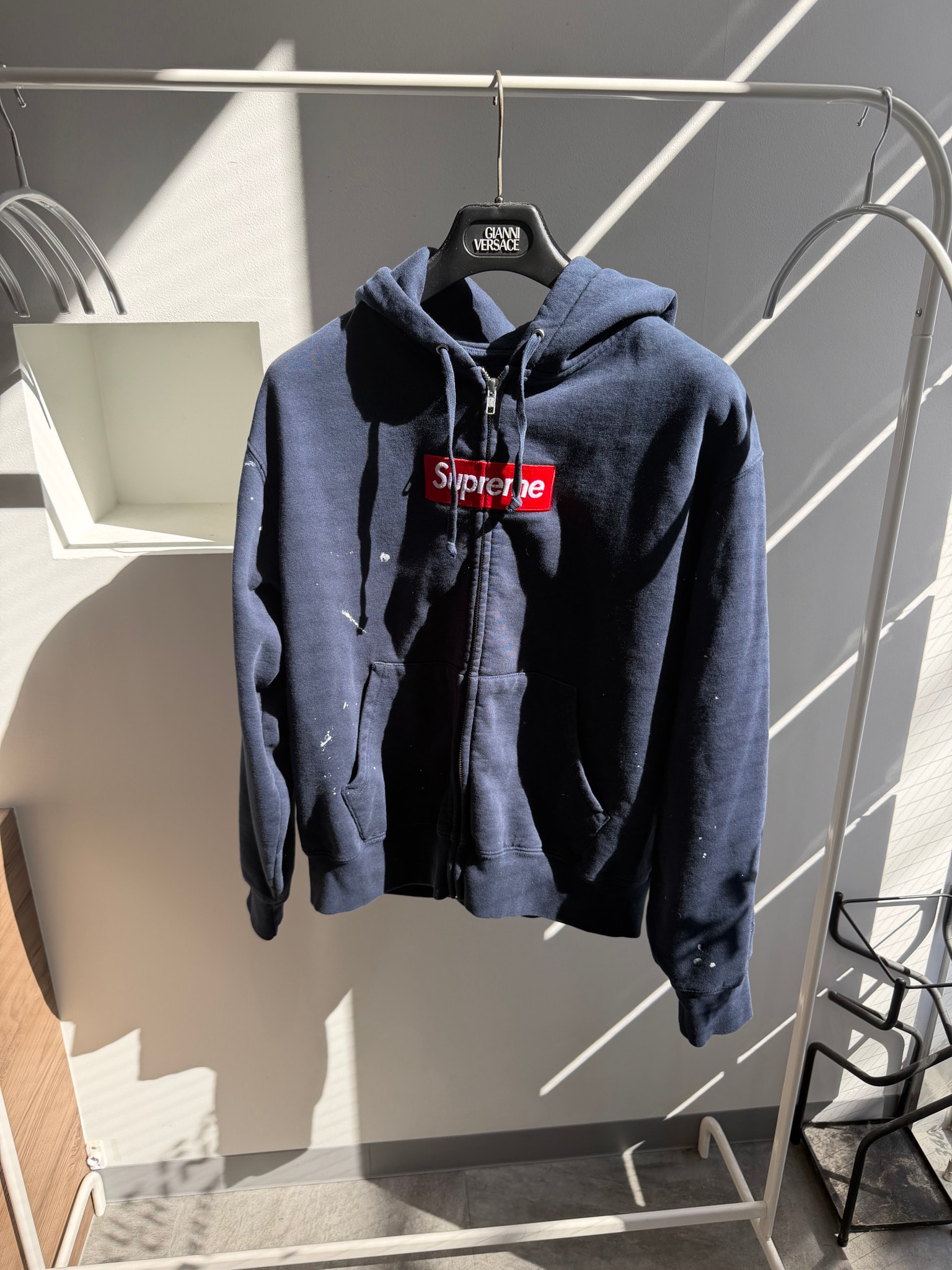 Supreme x MM6 Maison Margiela Box Logo Zip Up Hooded Sweatshirt "Navy"