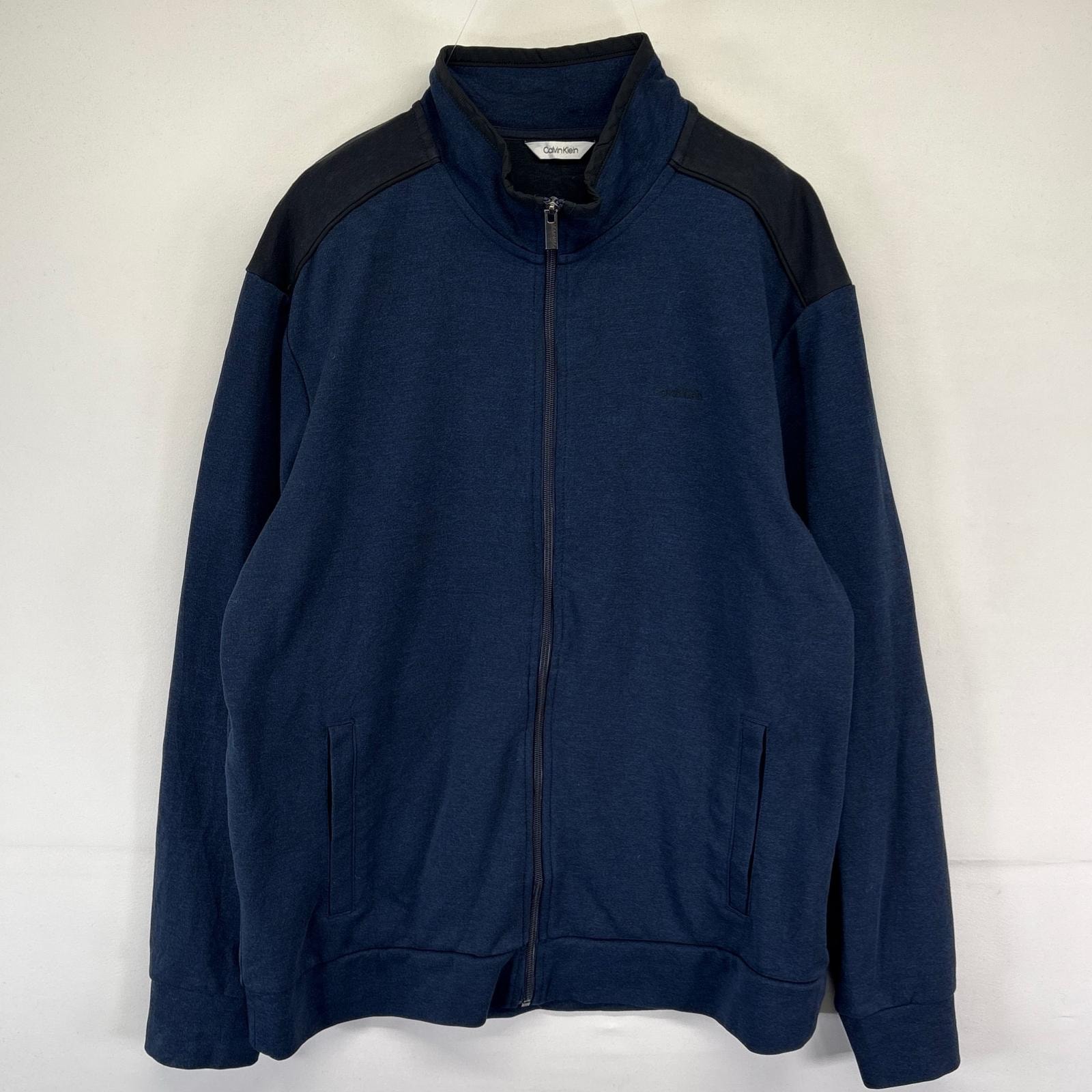 古着 カルバンクライン Calvin Klein スウェット フルジップ ワンポイントロゴ ジャージ トラックジャケット L  ネイビー系 メンズ
