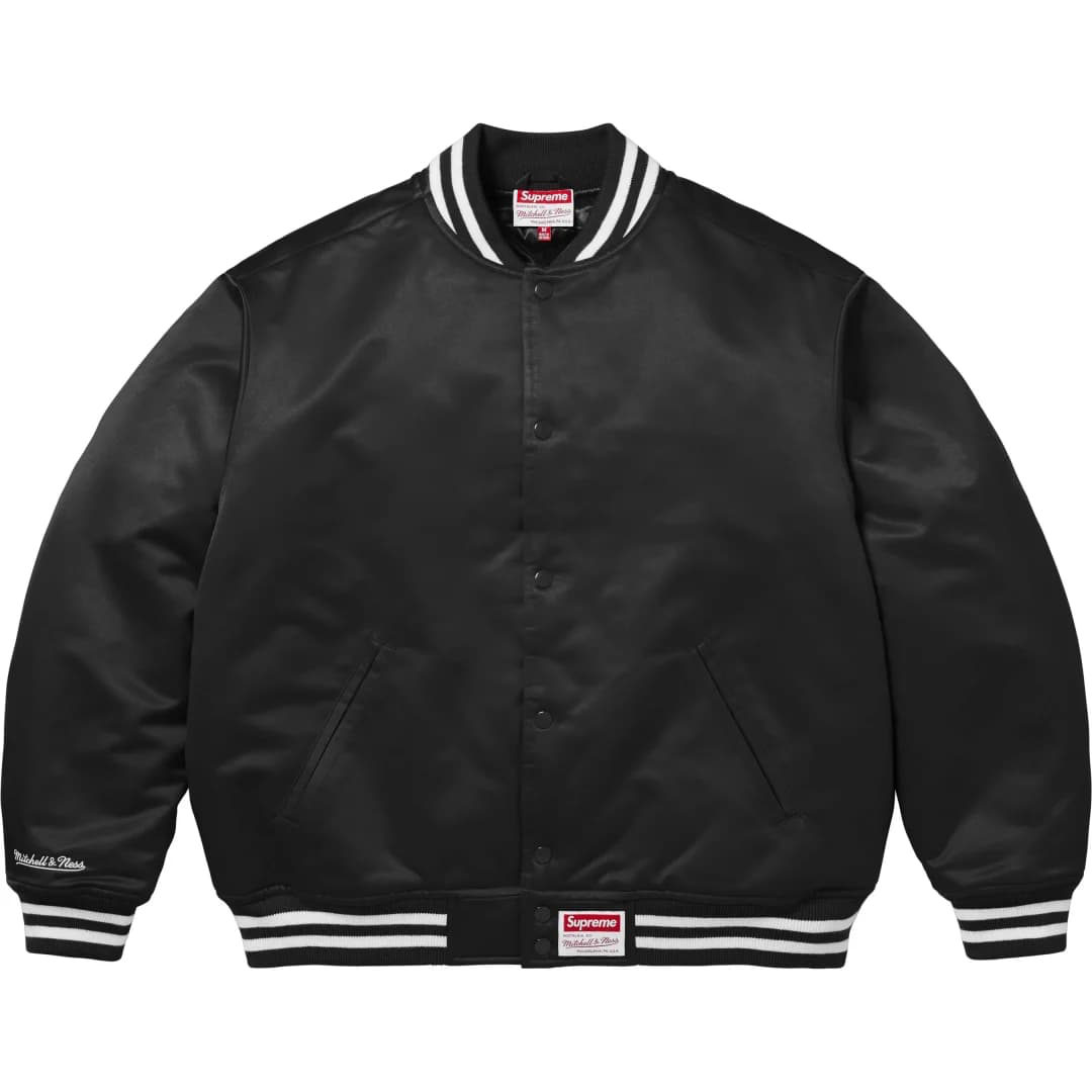 Supreme x Mitchell & Ness Satin Varsity Jacket "Black"