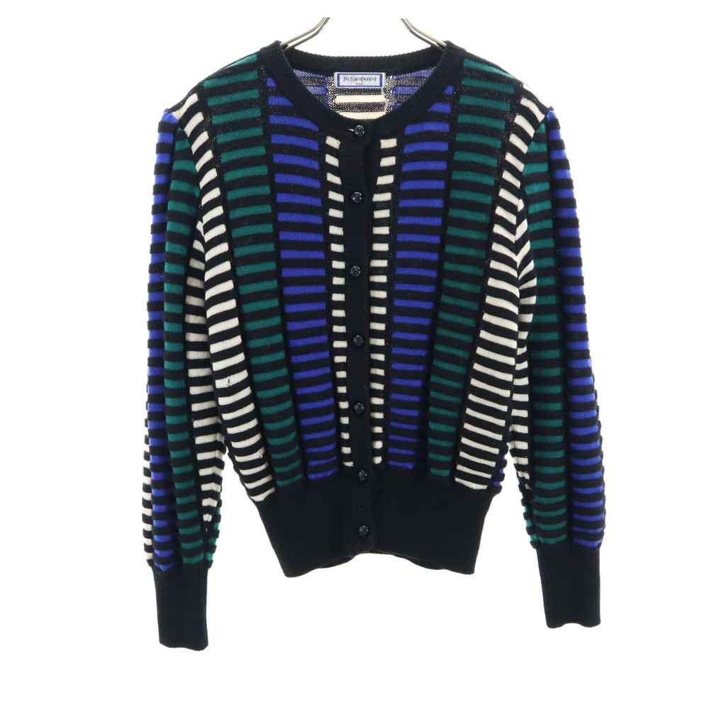YVES SAINT LAURENT イヴサンローラン 90s オールド 総柄 長袖 ニットカーディガン M ブラック 他