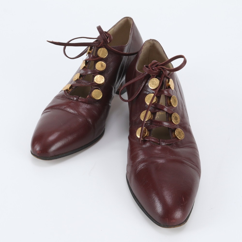 ■美品 エルメス セリエボタン レースアップ 36パンプス レザー