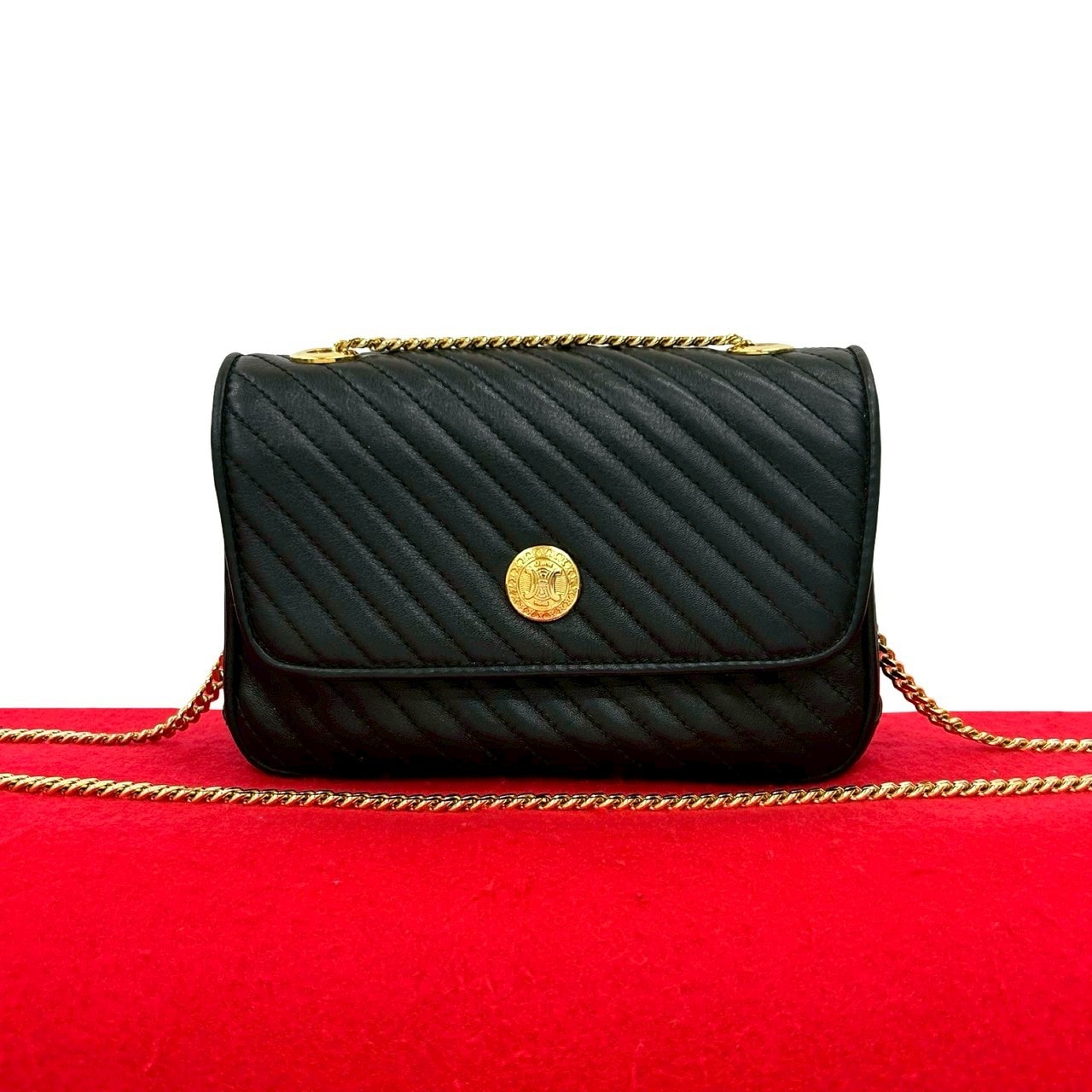 CELINE セリーヌ トリオンフ ロゴ 金具 レザー ショルダーバッグ ブラック
 60804