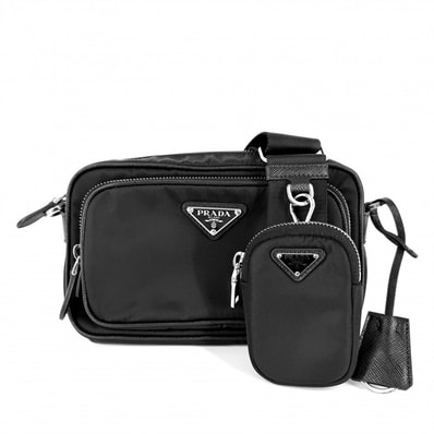 PRADA プラダ ショルダーバッグ ミニ トライアングルロゴ 肩掛け 斜め掛け 1BH226 ナイロン ブラック 黒 シルバー金具 レディース 美品【中古品】