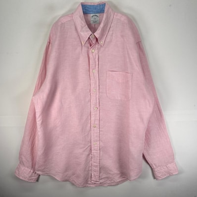 古着 ブルックスブラザーズ Brooks Brothers 長袖シャツ ボタンダウン 346 胸ポケット L ピンク系 無地 メンズ