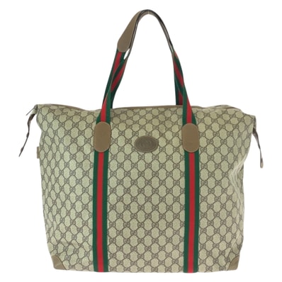 美品 GUCCI グッチ ヴィンテージ シェリーライン オールドグッチ ベージュ ブラウン GGスプリームキャンバス レザー/ ボストンバッグ トラベルバッグ ショルダーバッグ 600015 【中古】
