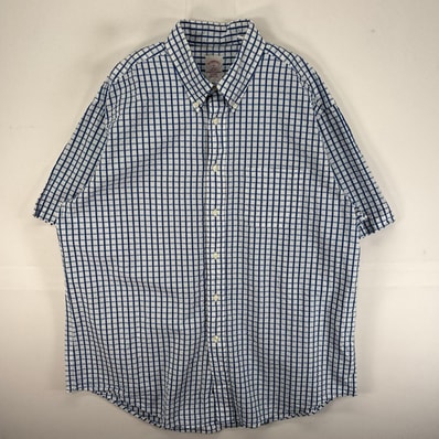 古着 ブルックスブラザーズ Brooks Brothers シアサッカー 半袖シャツ 胸ポケ ボタンダウン XL ブルー系 チェック メンズ