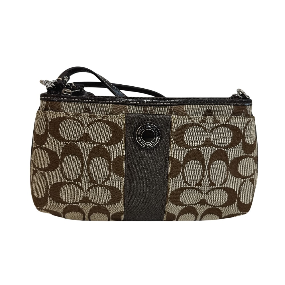 コーチ COACH アクセサリーポーチ シグネチャー リストレット ミニバッグ バニティ ハンドバッグ ブラウン