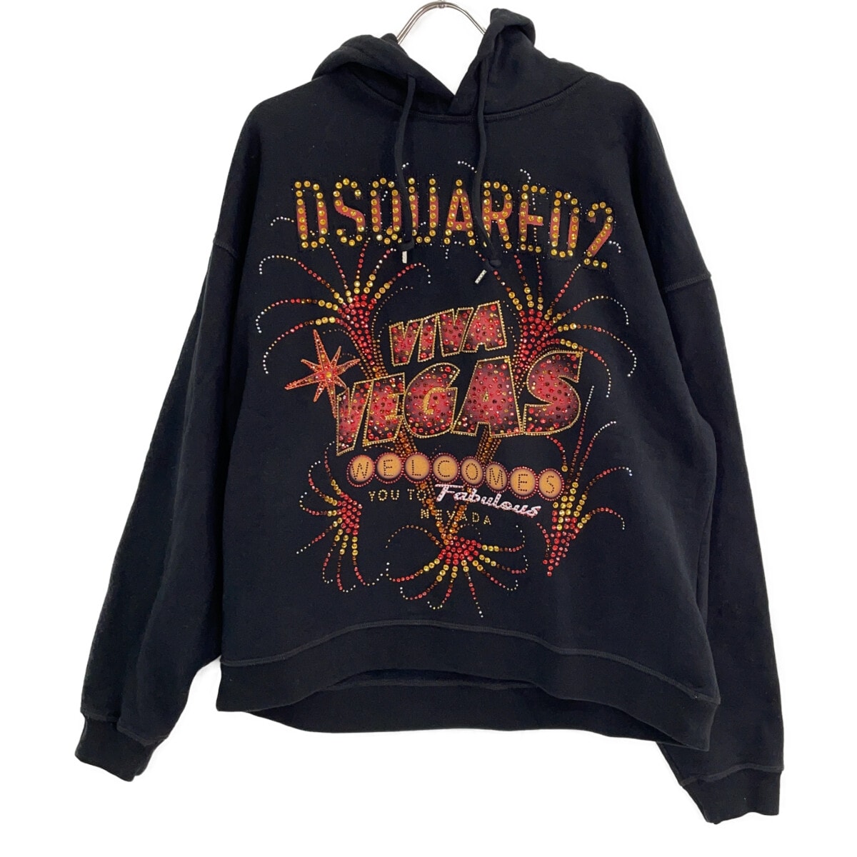 ディースクエアード S74GU0648 22年 ブラック ラインストーンプリント プルオーバーパーカ S