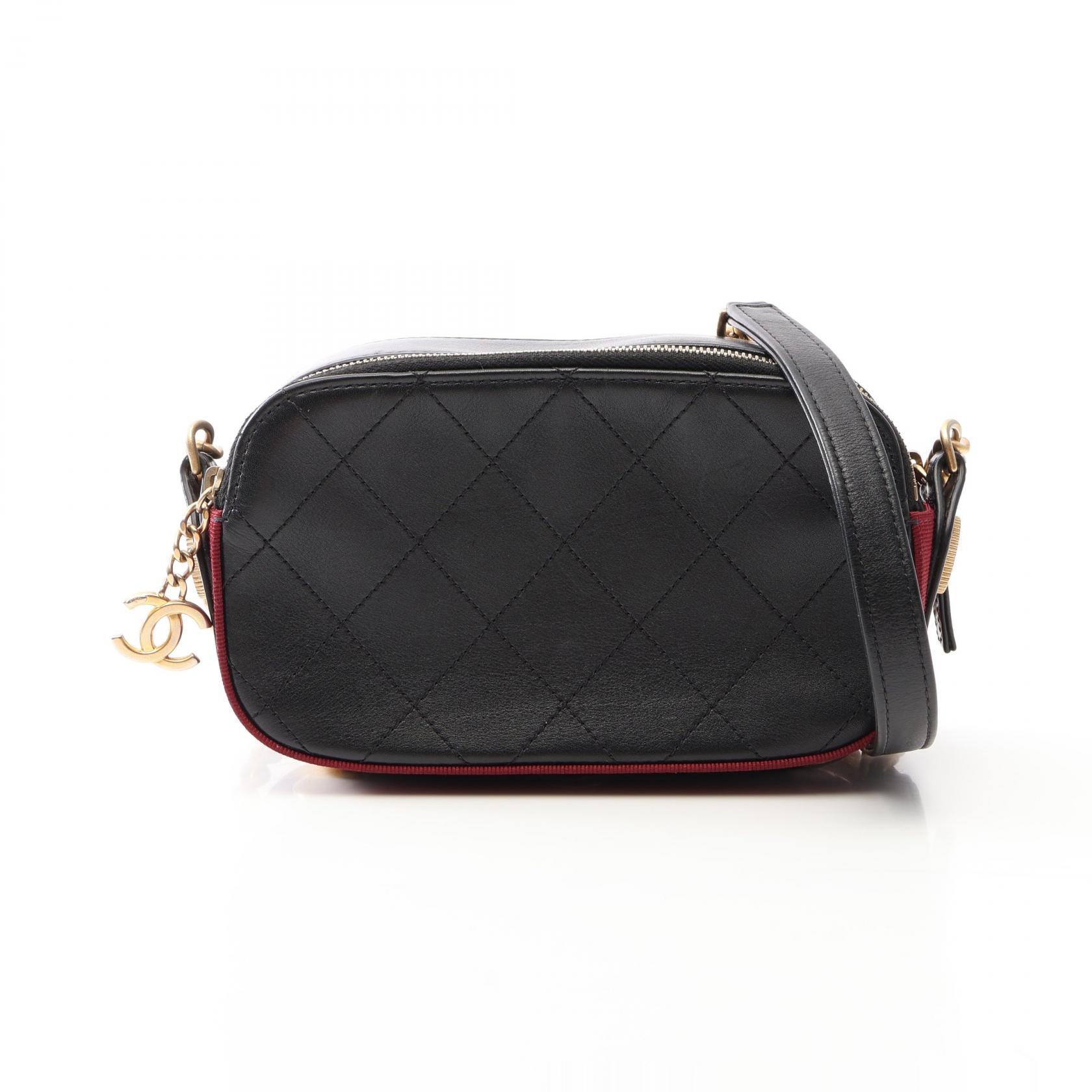 シャネル CHANEL マトラッセ カメラバッグ コンビ金具 ショルダーバッグ バッグ レザー キャンバス レディース ブラック系 / ボルドー系 A57574 【中古】