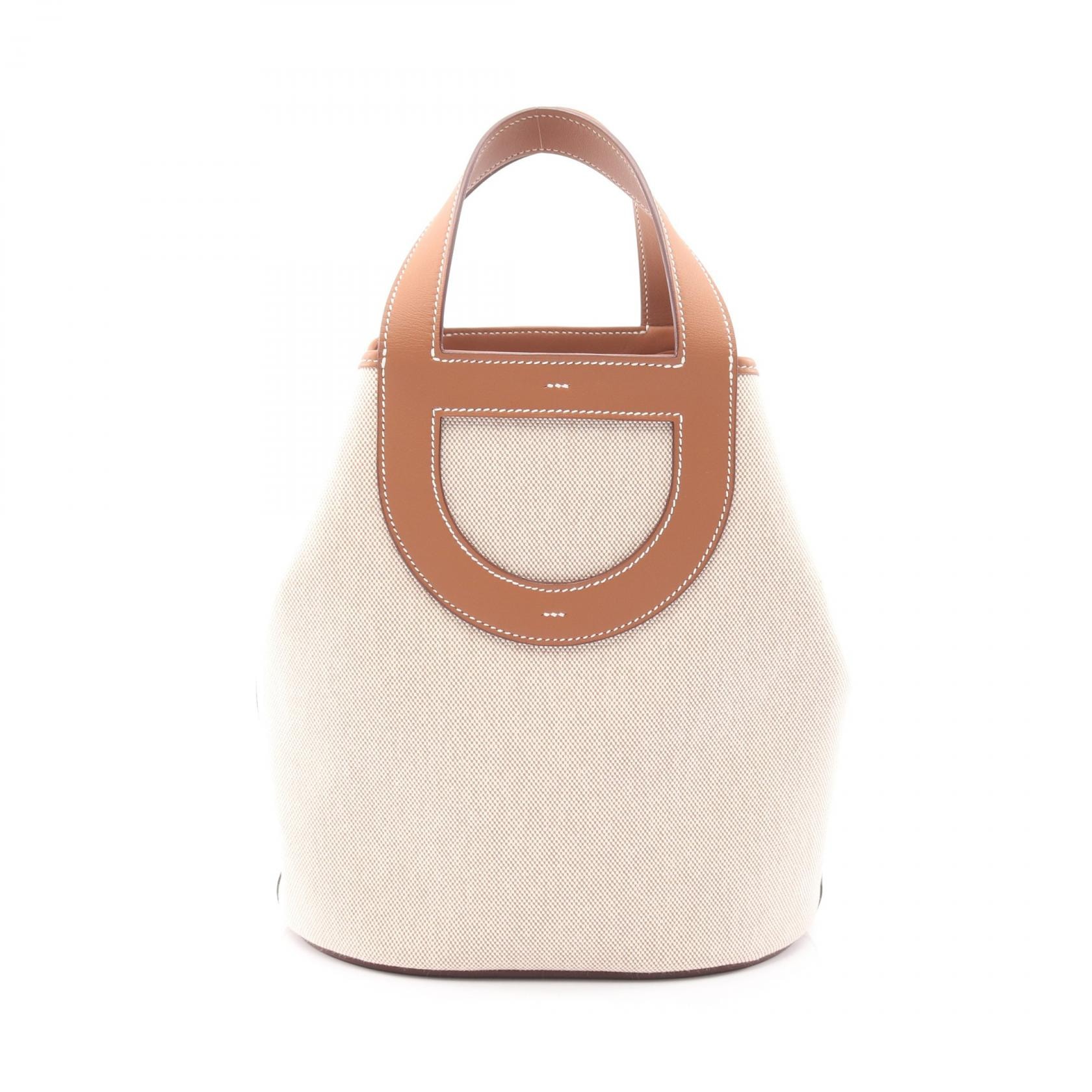 エルメス HERMES インザループ23 ハンドバッグ バッグ キャンバス レザー トワルアッシュ / ヴォースイフト トワルアッシュ エクリュ K刻印(2025年製造) レディース ベージュ系 / ブラウン系 / ゴールド 【中古】