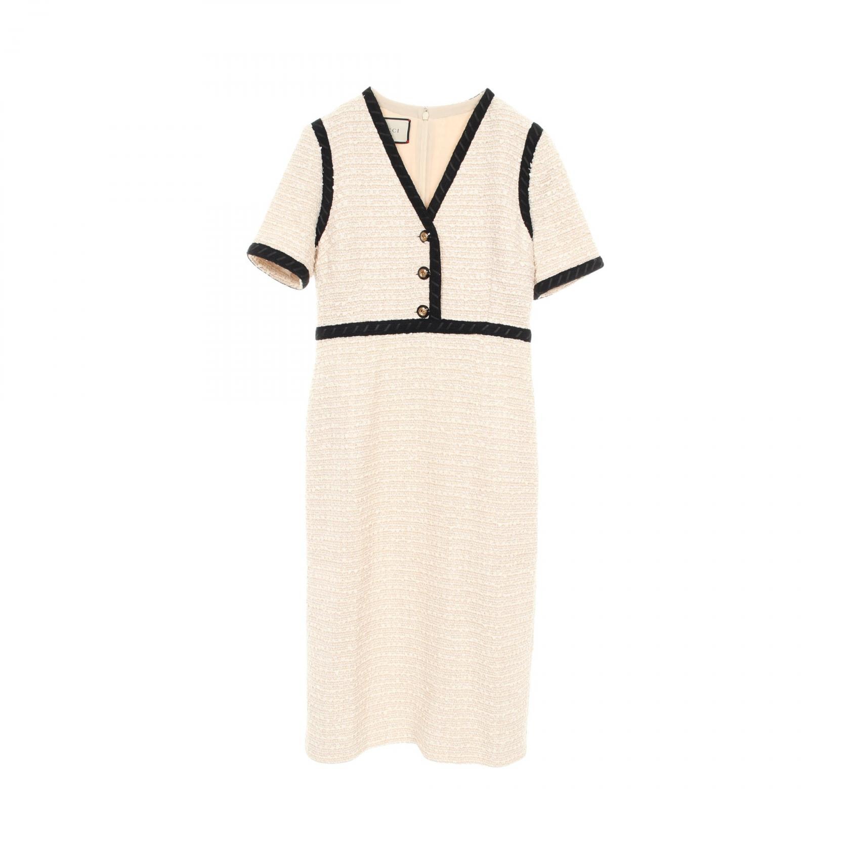 グッチ GUCCI インターロッキングGボタン ワンピース 衣料品 トップス コットン レディース ベージュ系 / ブラック系 【中古】