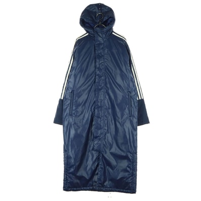 adidas アディダス プリントロゴ 長袖 ベンチコート M ブルー系