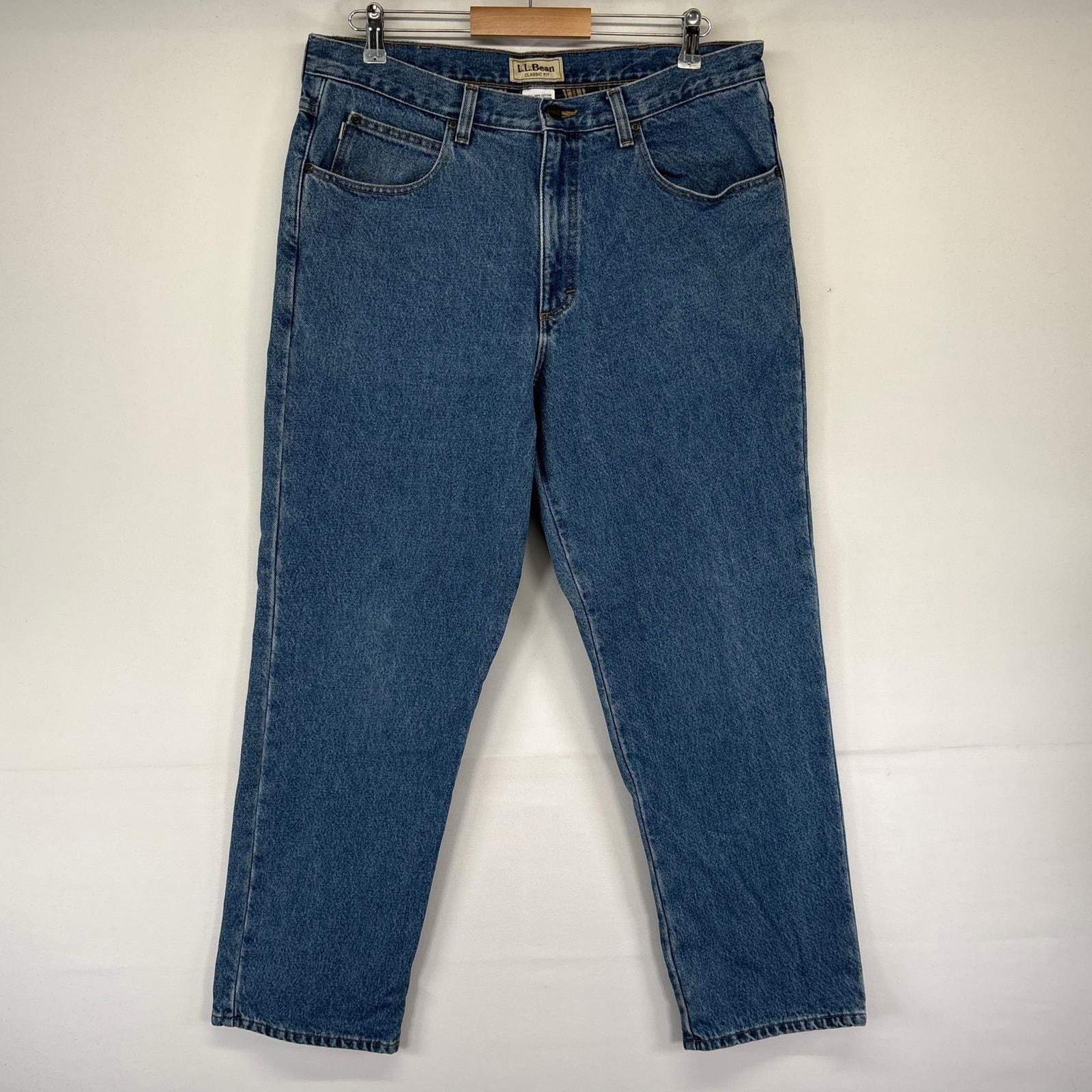 古着 エルエルビーン L.L.Bean デニム パンツ ストレート ジーパン ジーンズ 裏地付 5ポケット W36L30  ブルー系 メンズ