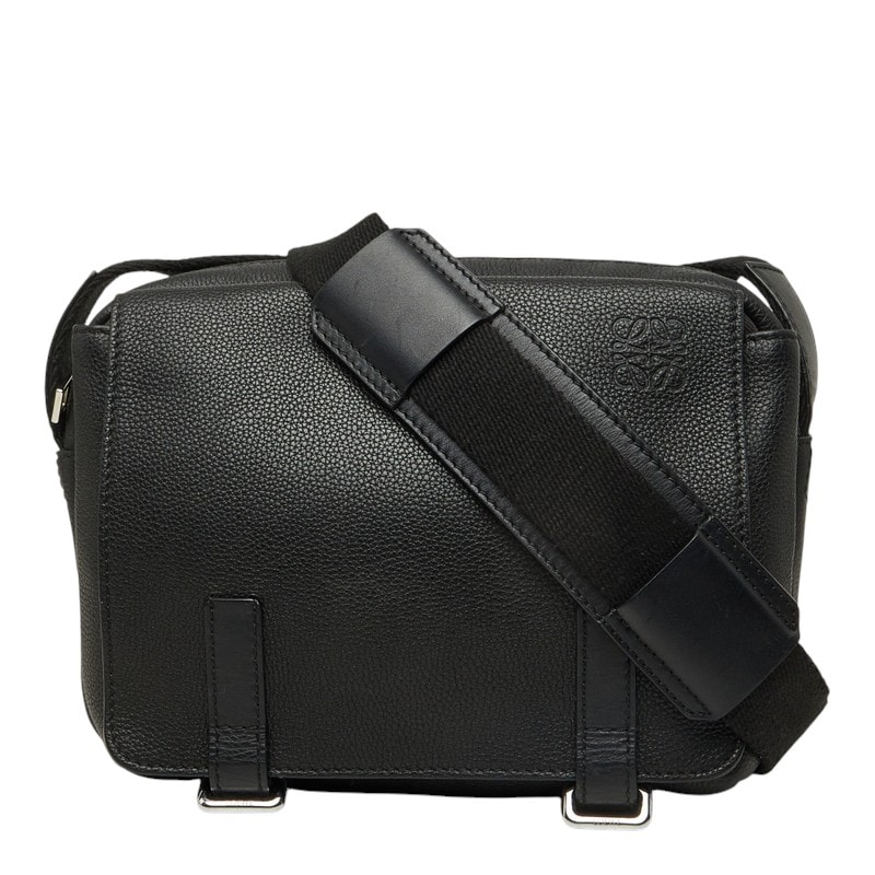 ロエベ ミリタリー メッセンジャー クロスボディ 斜め掛け ショルダーバッグ B553A72X22 ブラック レザー メンズ LOEWE 中古