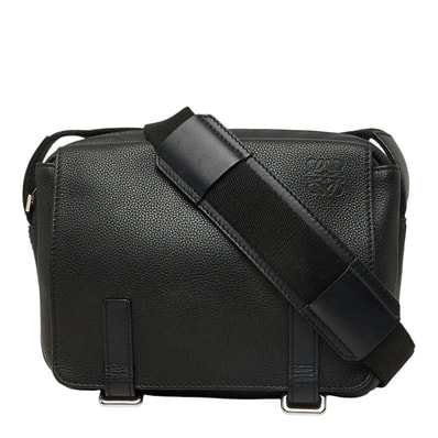 ロエベ ミリタリー メッセンジャー クロスボディ 斜め掛け ショルダーバッグ B553A72X22 ブラック レザー メンズ LOEWE 中古