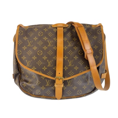 LOUIS VUITTON ルイヴィトン モノグラム ソミュール35 ブラウン PVC レザー/ ショルダーバッグ メッセンジャーバッグ 1-0294274 【中古】