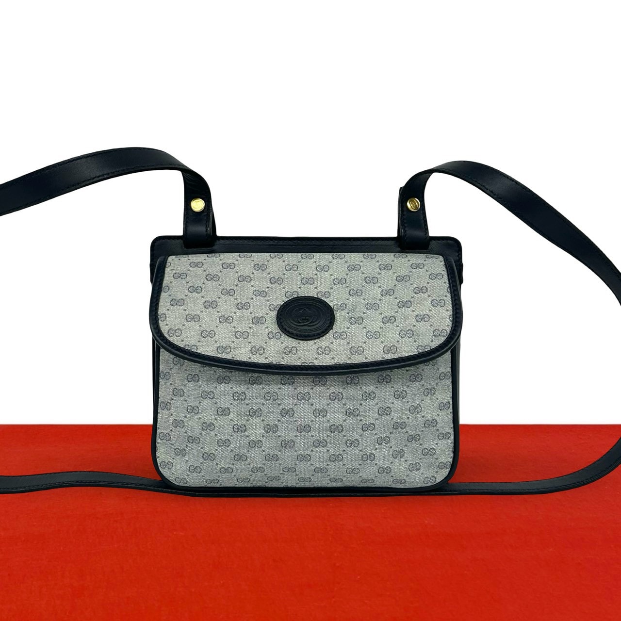 GUCCI グッチ マイクロGG ロゴ レザー PVC ショルダーバッグ ネイビー
 33414