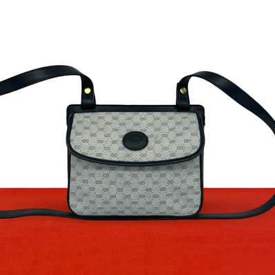 GUCCI グッチ マイクロGG ロゴ レザー PVC ショルダーバッグ ネイビー
33414