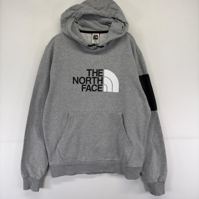 古着 ザ・ノースフェイス THE NORTH FACE パーカー プルオーバー ロゴ プリント 袖ポケット スウェット M グレー メンズ