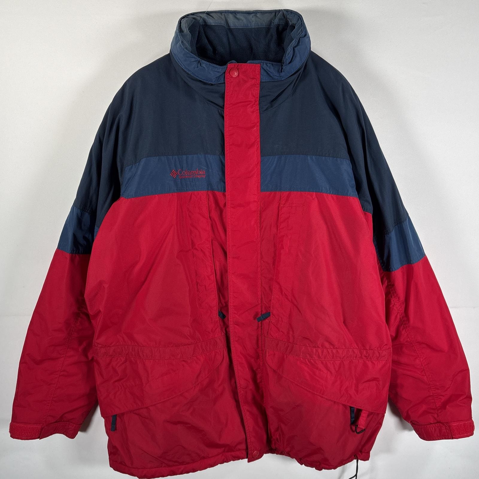 古着 90's～00's/90年代～00年代 コロンビア Columbia 中綿ナイロンジャケット ロゴ刺繍 大きいサイズ 14041  レッド マルチカラー メンズ