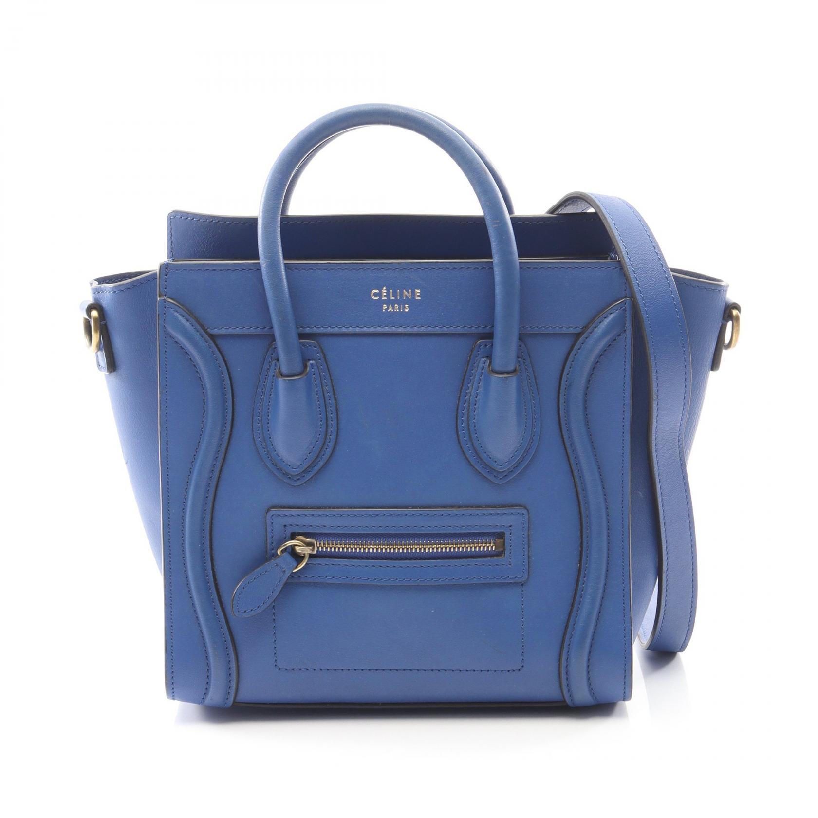 セリーヌ CELINE ラゲージ ナノショッパー ハンドバッグ バッグ レザー レディース ブルー系 【中古】