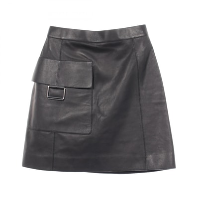 エルメス HERMES セリエボタン スカート 衣料品 ボトムス ゴートスキン(山羊革) レディース ブラック系 【中古】