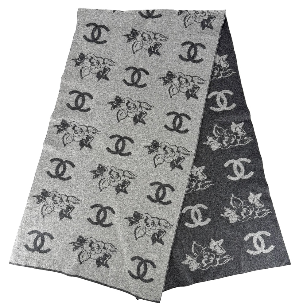 CHANEL シャネル マフラー ココマーク カメリア ファッションアイテム カシミヤ    グレー レディース 秋 冬【中古品】