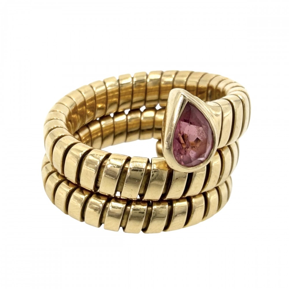 BVLGARI ブルガリ 指輪 トゥボガス ジュエリー アクセサリー リング Au750 18金YG K18イエローゴールド ピンクトルマリン 約16号 ピンク ゴールド レディース 約17g【中古品】