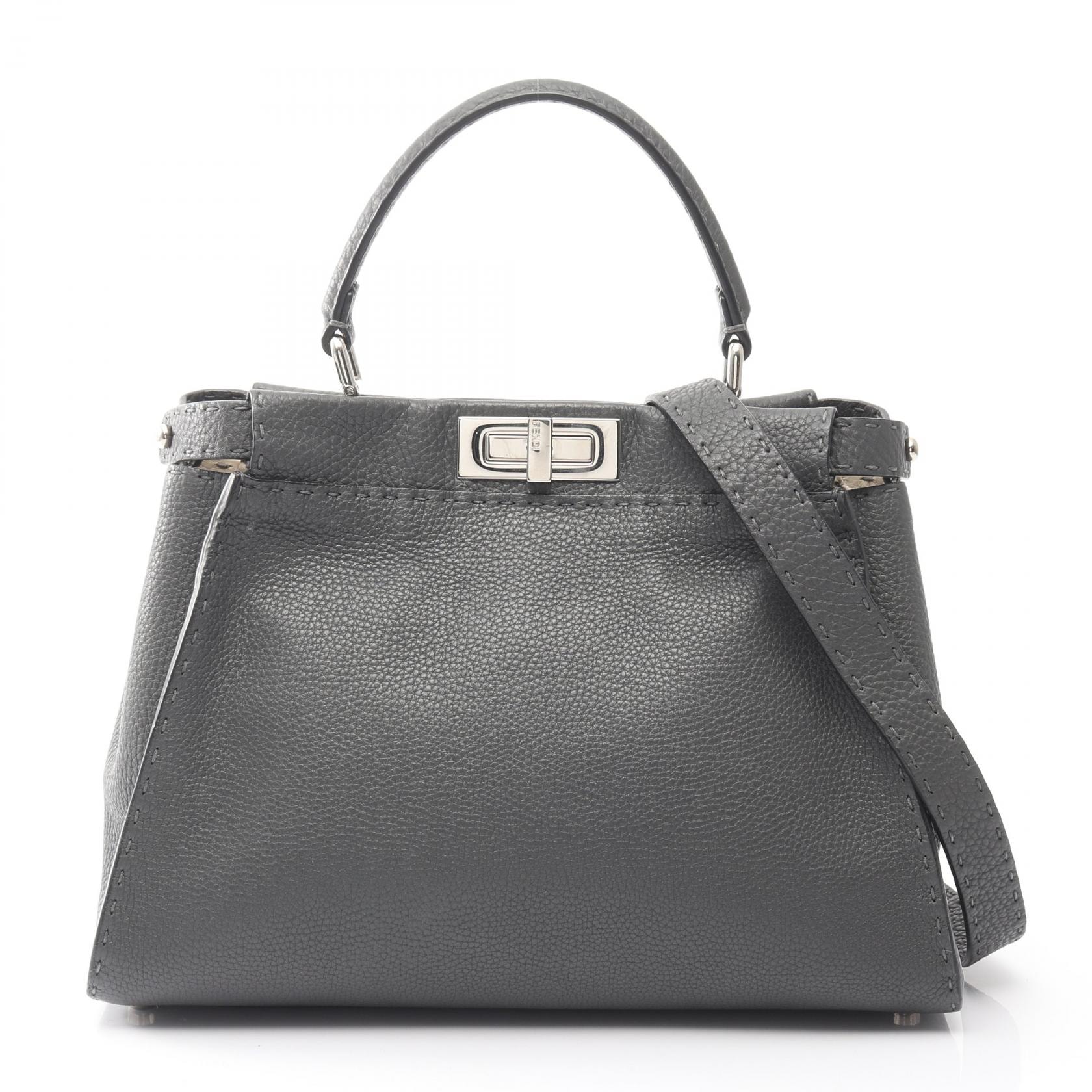フェンディ FENDI ピーカブー レギュラー ハンドバッグ バッグ レザー レディース グレー系 【中古】