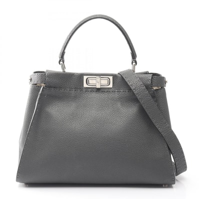 フェンディ FENDI ピーカブー レギュラー ハンドバッグ バッグ レザー レディース グレー系 【中古】