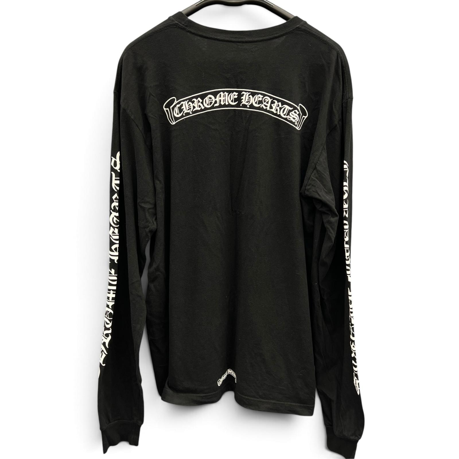 CHROME HEARTS クロムハーツ CH SCROLL LOGO L/S TEE CHスクロールロゴ ロングスリーブTシャツ バックプリント 長袖Tシャツ #XXL コットン ブラック ホワイト カットソー Bランク 中古 鑑定済 クロムTシャツ