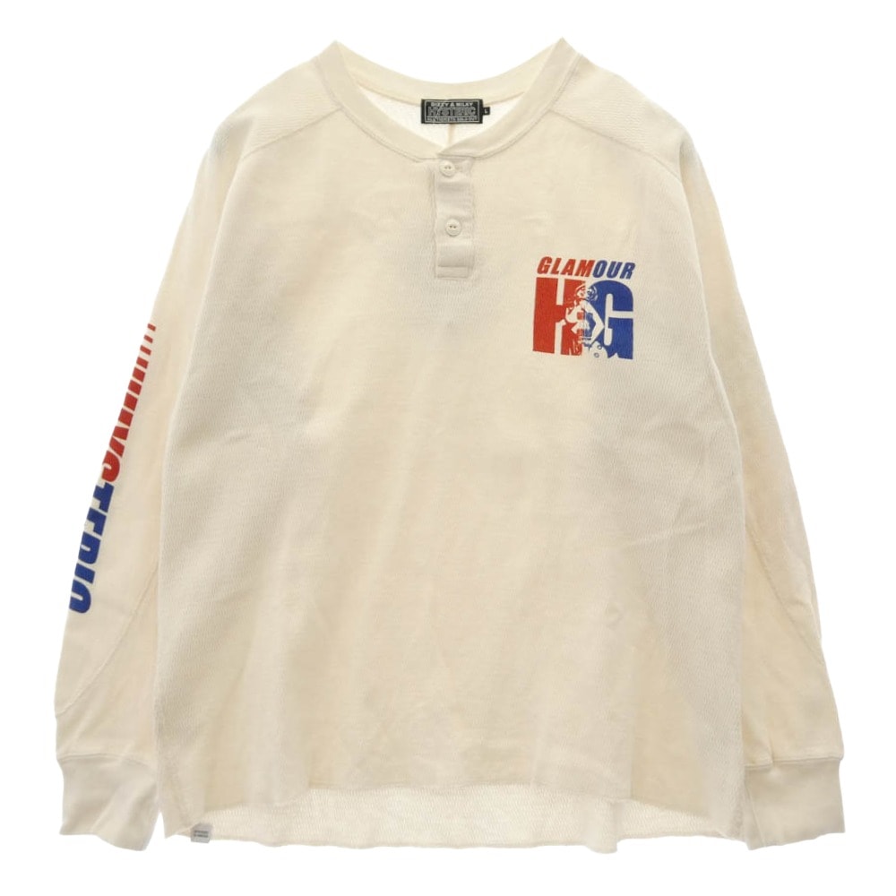 HYSTERIC GLAMOUR ヒステリックグラマー Tシャツ 26SS 02261CS01 GUITAR GIRL HG ギターガール ヘンリーネック スウェット トレーナー ホワイト系 L【中古】