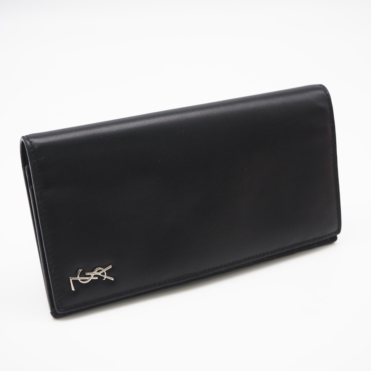 美品 SAINT LAURENT サンローラン タイニーカサンドラ コンチネンタルウォレット 607746 長財布 ブラック カーフレザー メンズ