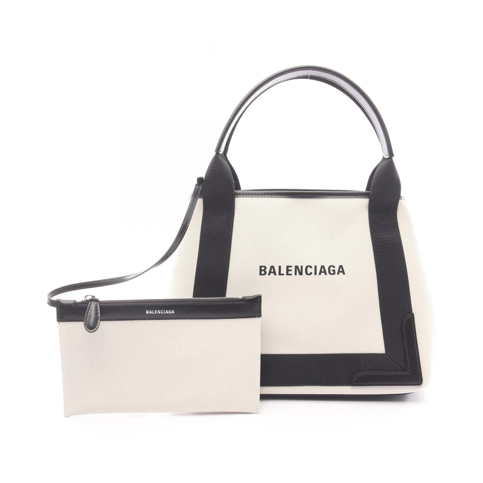 バレンシアガ BALENCIAGA NAVY CABAS S ネイビーカバ トートバッグ バッグ キャンバス レザー レディース アイボリー系 / ブラック系 3399332HH3N9260 【新品】