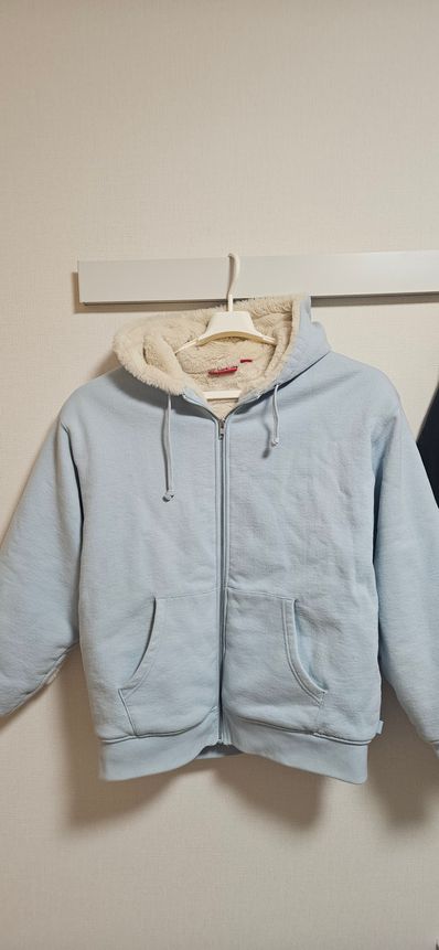Supreme Faux Fur Lined Zip Up Hooded Sweatshirt "Light Blue"