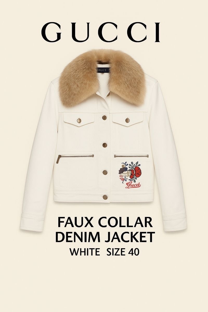 美品 GUCCI ファーカラー デニムジャケット ホワイト 40(M)