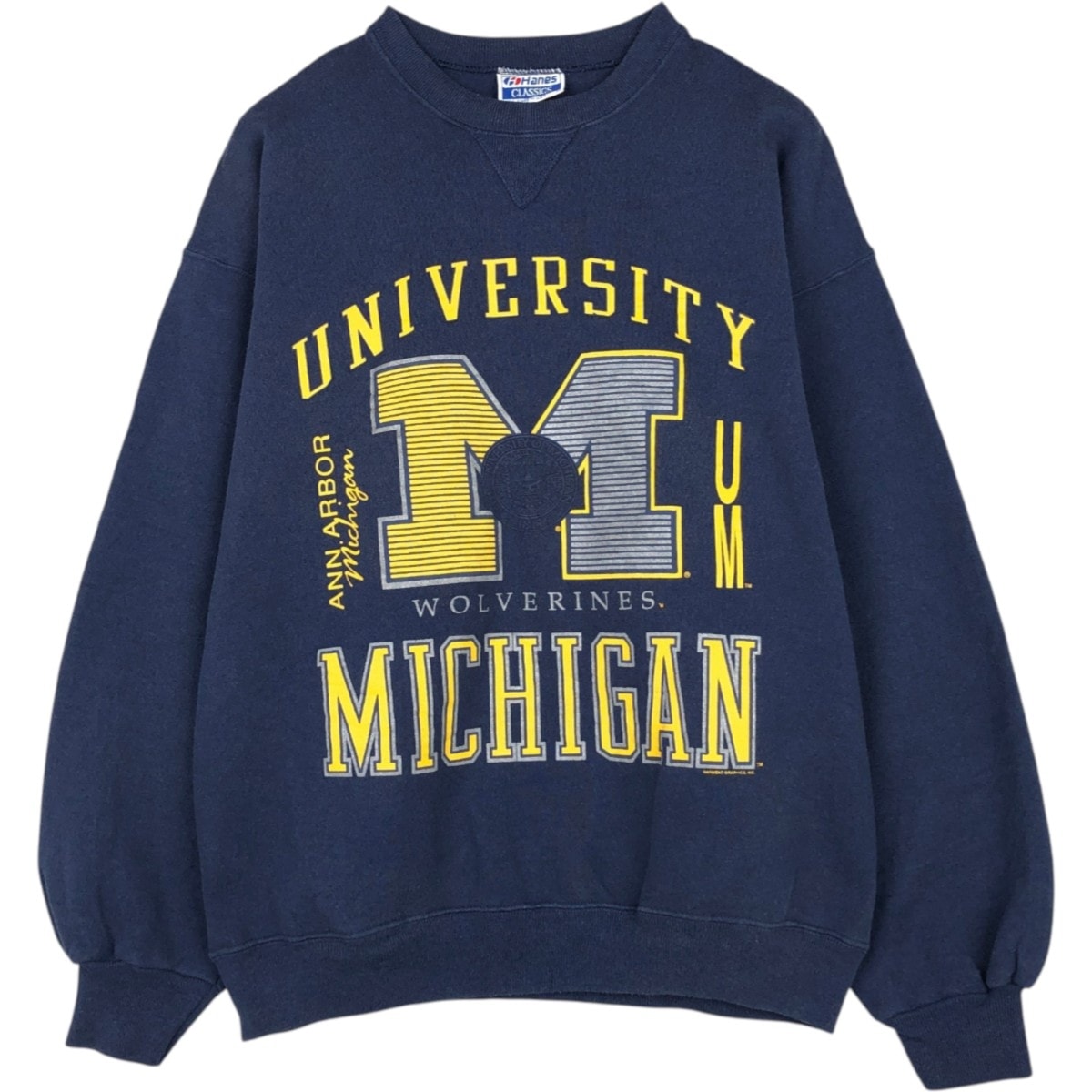 古着 80年代 ヘインズ Hanes MICHIGAN ミシガン大学 3連プリント カレッジスウェットシャツ トレーナー USA製 メンズXL相当 ヴィンテージ/eaa680417