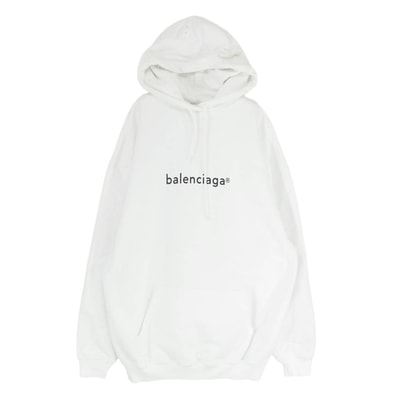 BALENCIAGA バレンシアガ パーカー 20AW 578135 TIV55 MEDIUM FIT HOODIE プリント コピーライトロゴ オーバーサイズ スウェット パーカー フーディー ホワイト系 XS【中古】