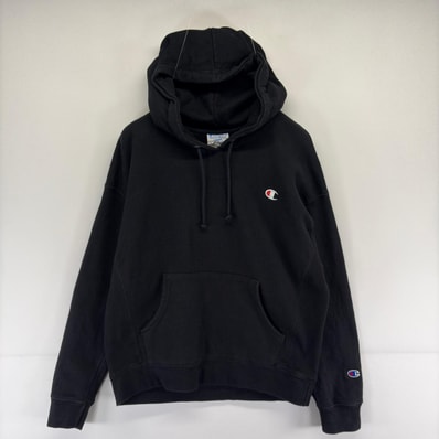 古着 チャンピオン Champion スウェット パーカー プルオーバー リバースウィーブ L ブラック 無地 レディース