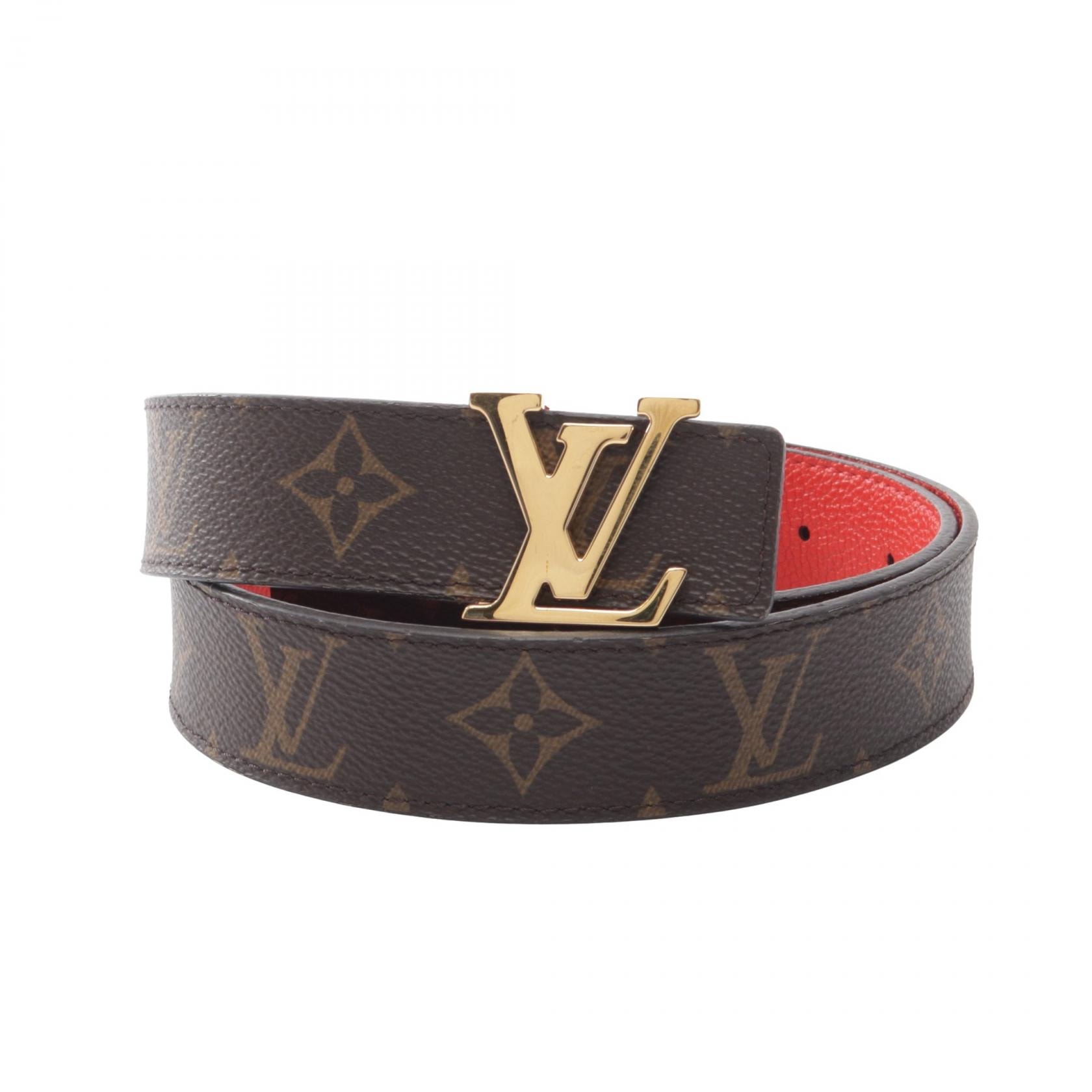ルイ・ヴィトン LOUIS VUITTON サンチュール LV イニシャル モノグラム 30MM リバーシブル ベルト 衣料品 レザー PVC レッド レディース ブラウン系 / レッド系 M0322 【中古】