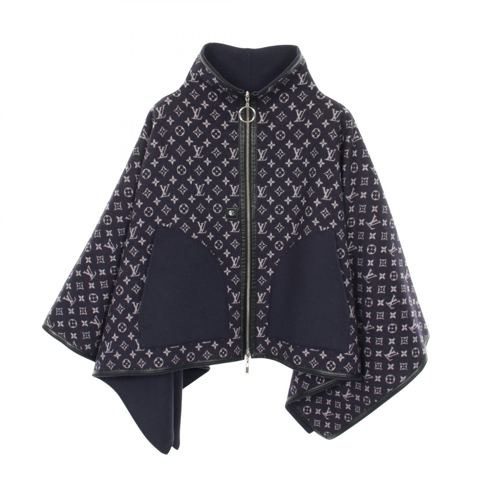 ルイ・ヴィトン LOUIS VUITTON モノグラム ポンチョ 衣料品 アウター ウール レディース ネイビー系 【中古】