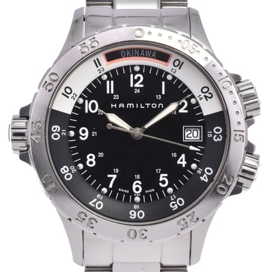 ハミルトン HAMILTON H745110 カーキ ネイビーサブ GMT ブラック クォーツ メンズ 良品 腕時計 I#147842