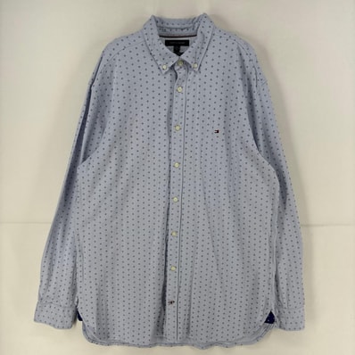 古着 トミーヒルフィガー TOMMY HILFIGER 長袖シャツ ワンポイント ロゴ 大きいサイズ 刺繍 柄シャツ 2XL ブルー系 総柄 メンズ