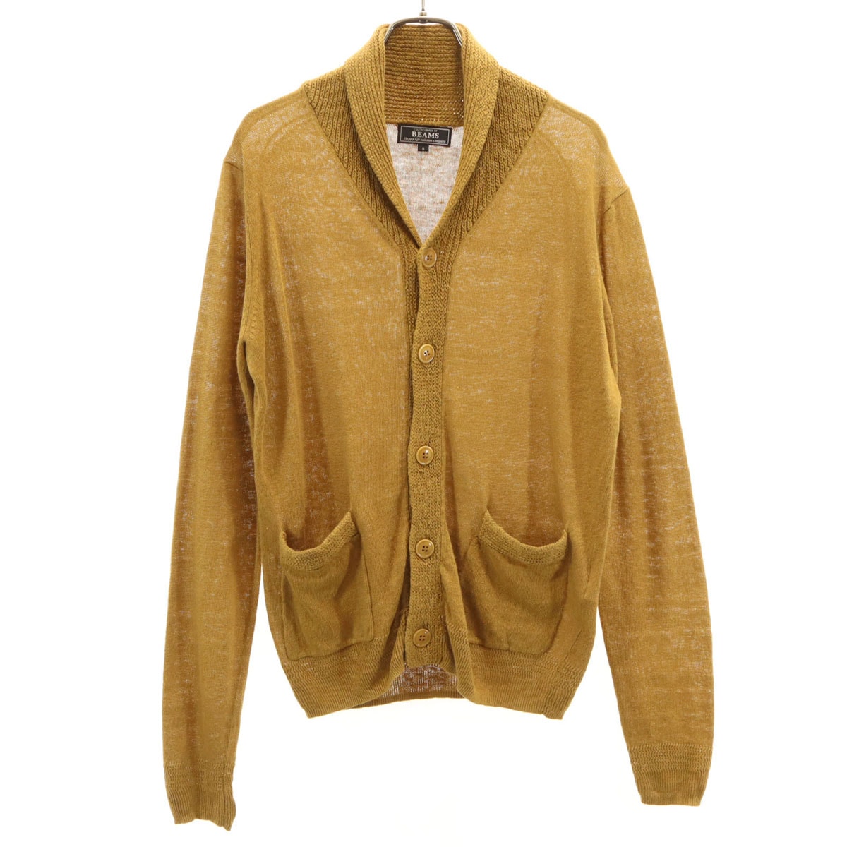 BEAMS ビームス リネン ショールカラー ニットカーディガン S マスタード