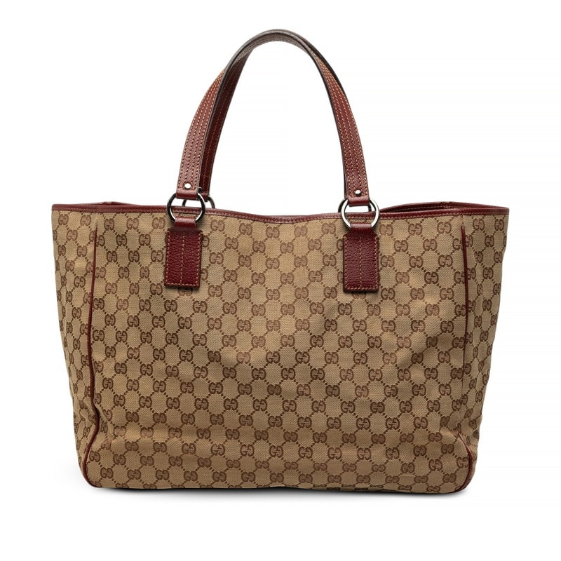 グッチ GGキャンバス トートバッグ ショルダーバッグ 113022 ベージュ ワインレッド キャンバス レザー レディース GUCCI 中古