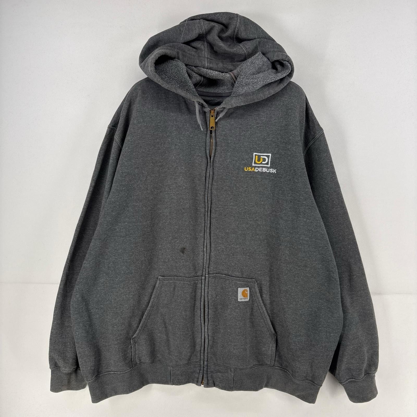 古着 カーハート Carhartt パーカー フルジップ ロゴ スウェット 大きいサイズ ジャケット 2XL  グレー メンズ