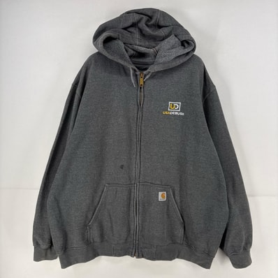 古着 カーハート Carhartt パーカー フルジップ ロゴ スウェット 大きいサイズ ジャケット 2XL グレー メンズ
