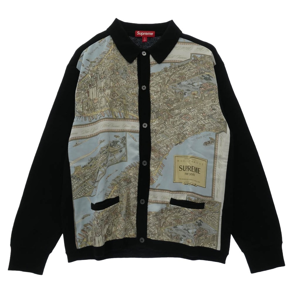 Supreme シュプリーム カーディガン 23AW Silk Map Cardigan シルク マップ カーディガン ブラック系 マルチカラー系【美品】【中古】