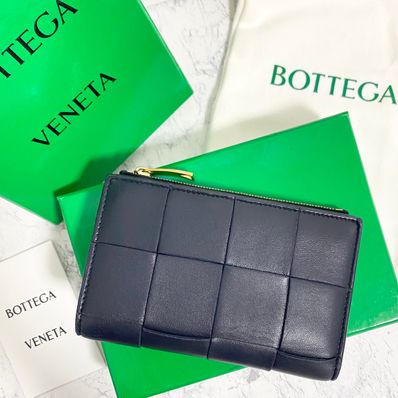 Bottega Veneta Casette Maxi Intrecciato Lambskin Medium Bi-fold Zip Wallet "Space"